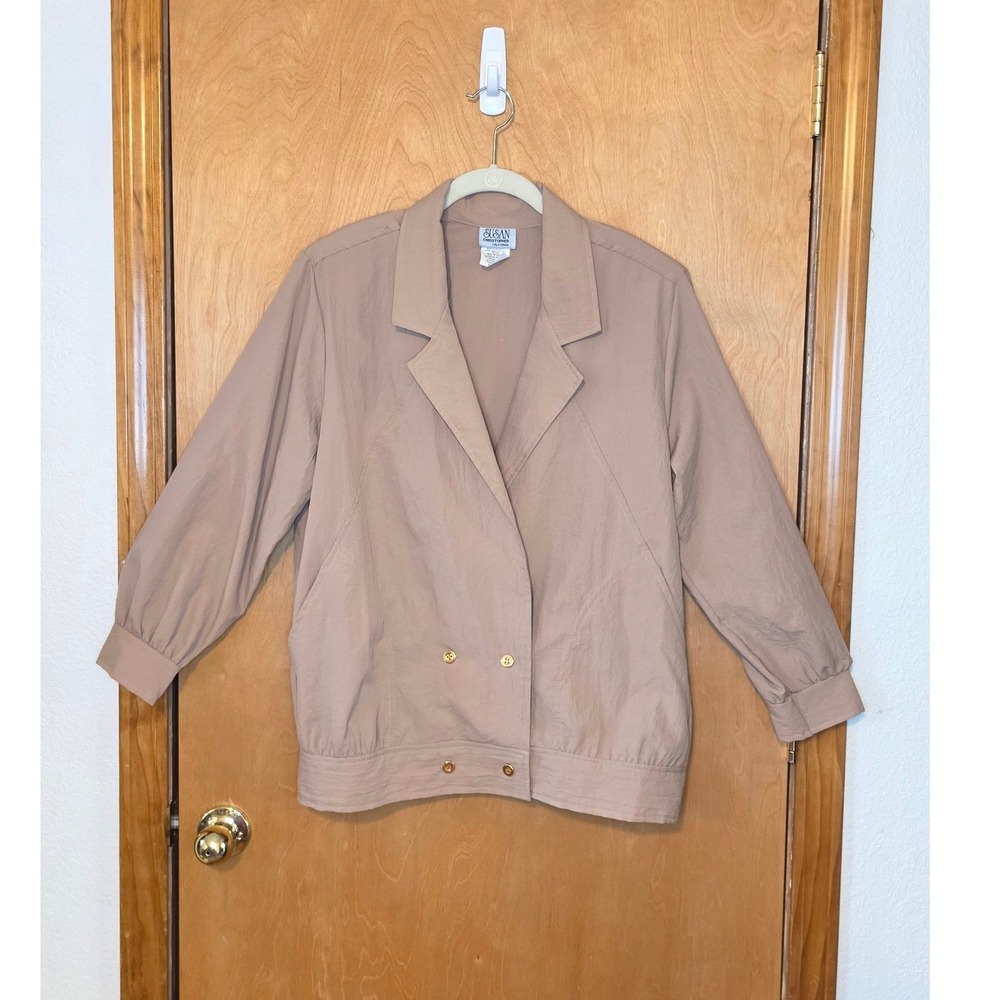 Susan Christopher California Vintage Tan Double Breasted Jacket L 80s 90s Blazer